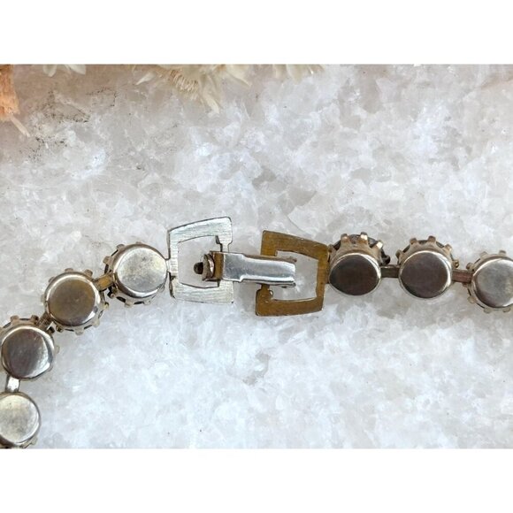 Gold Toned Iridescent Rhinestoned Vintage Costume Jewelry Tennis Bracelet - 7" - Picture 7 of 10